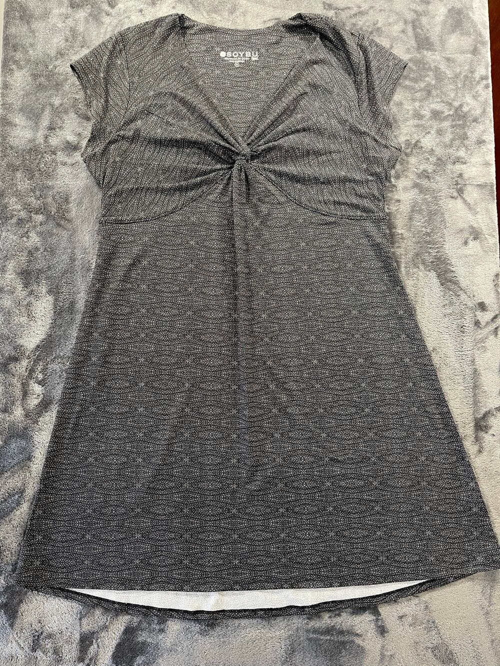 Soybu Sport Dress XL Black White Microprint Geometric Knit Stretch Athleisure